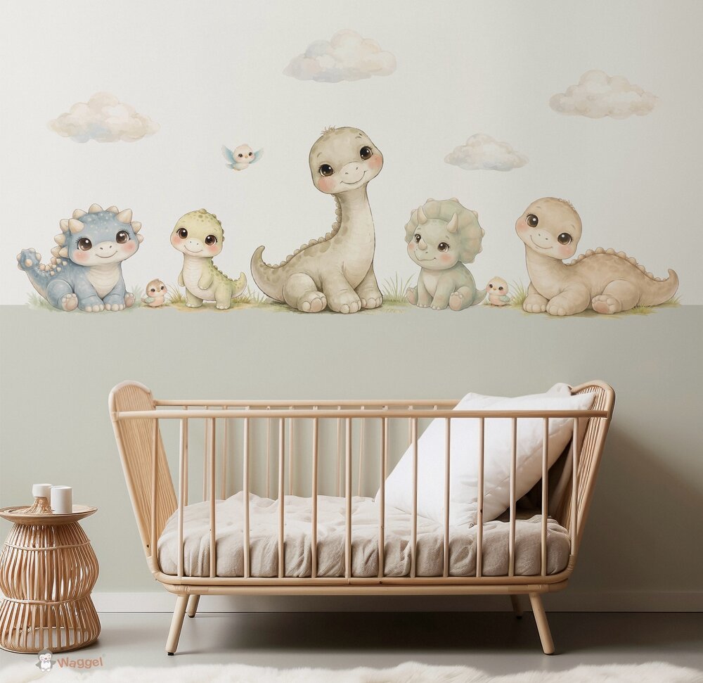 Naadloos fotobehang Little Dino World met gekleurde onderzijde