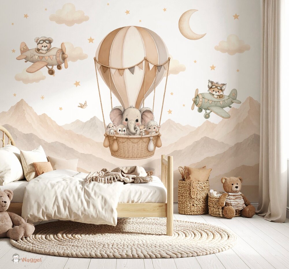 Sample naadloos fotobehang Sweet Little Friends - Sky Adventure -