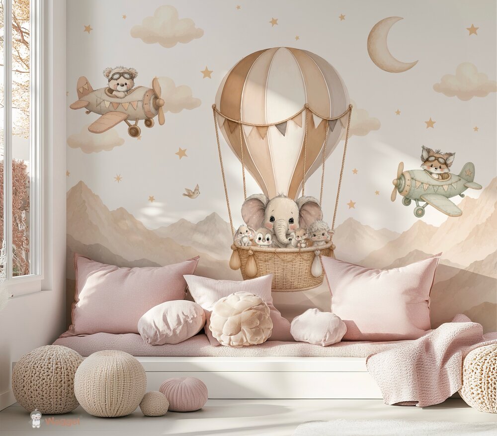 Sample naadloos fotobehang Sweet Little Friends - Sky Adventure -