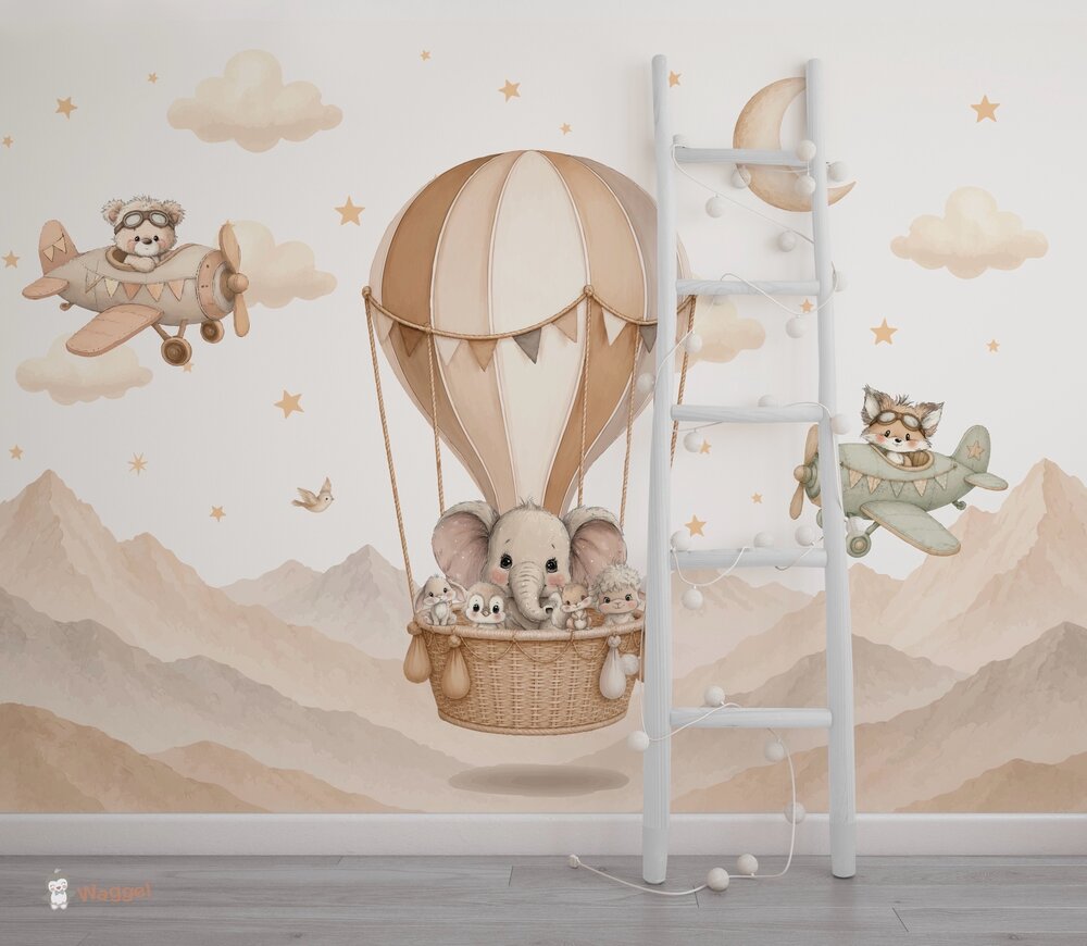 Sample naadloos fotobehang Sweet Little Friends - Sky Adventure -