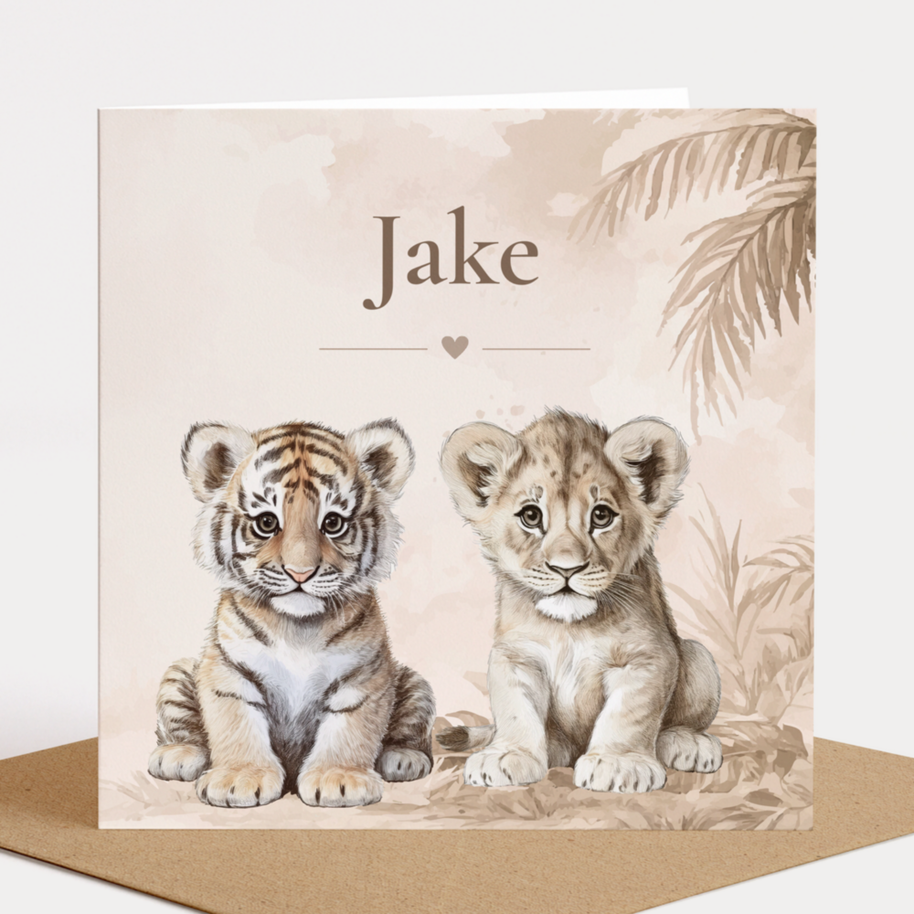 Proefdruk geboortekaartje Jungle naturel welpjes aquarel