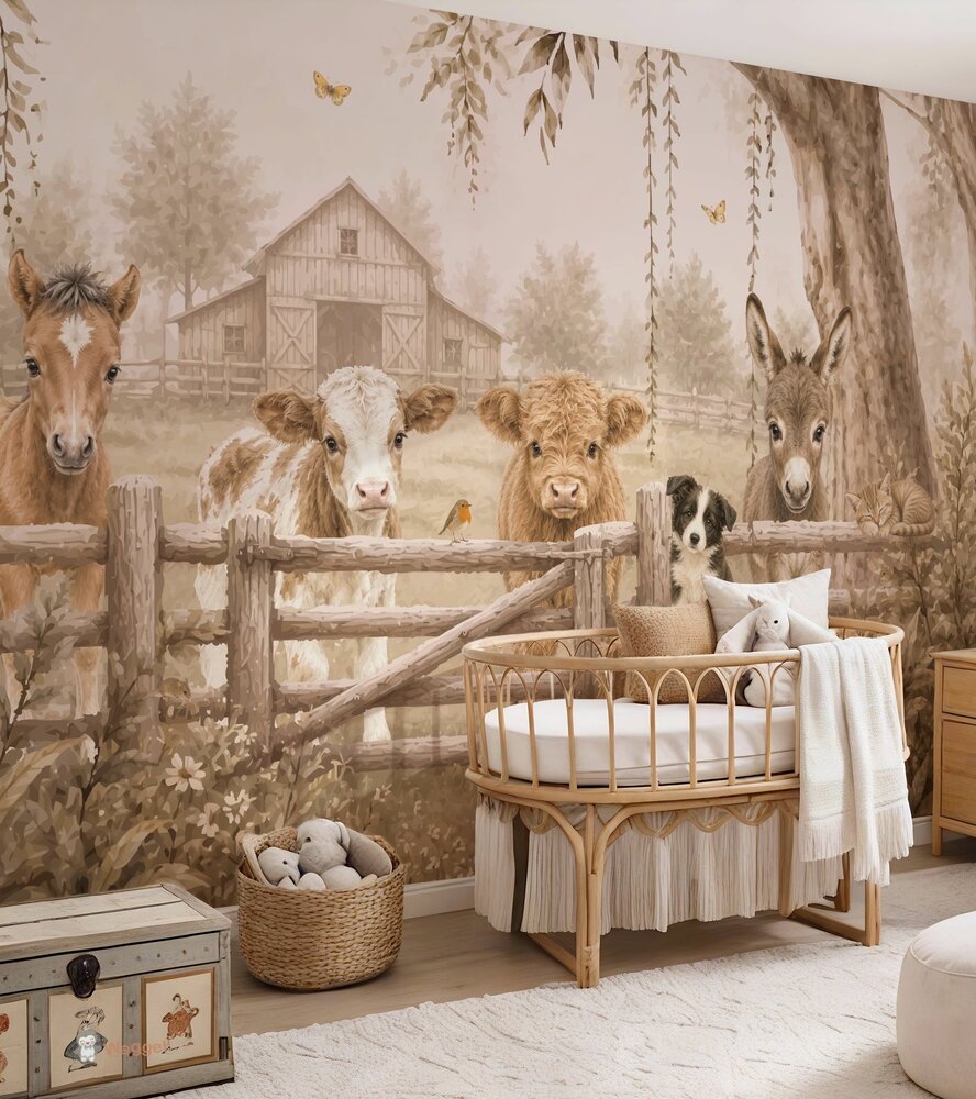 Behang sample Dreamy Farm Friends - Farm View -