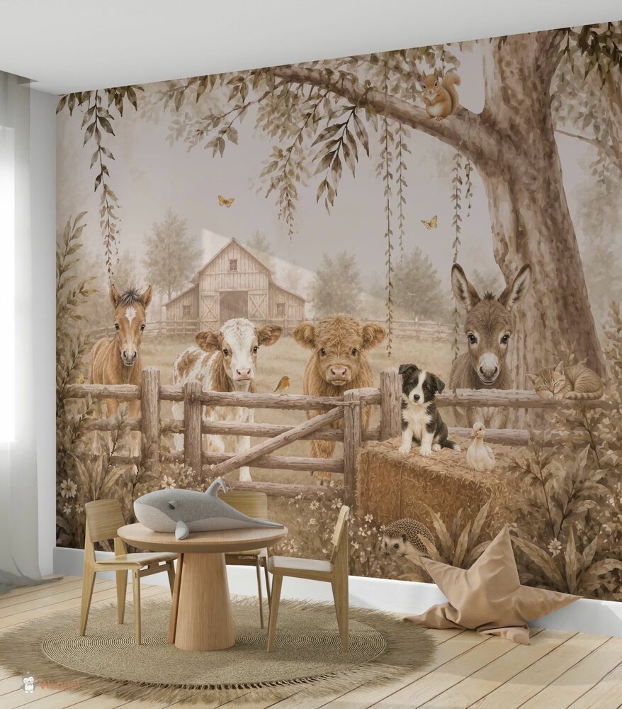 Behang sample Dreamy Farm Friends - Farm View -