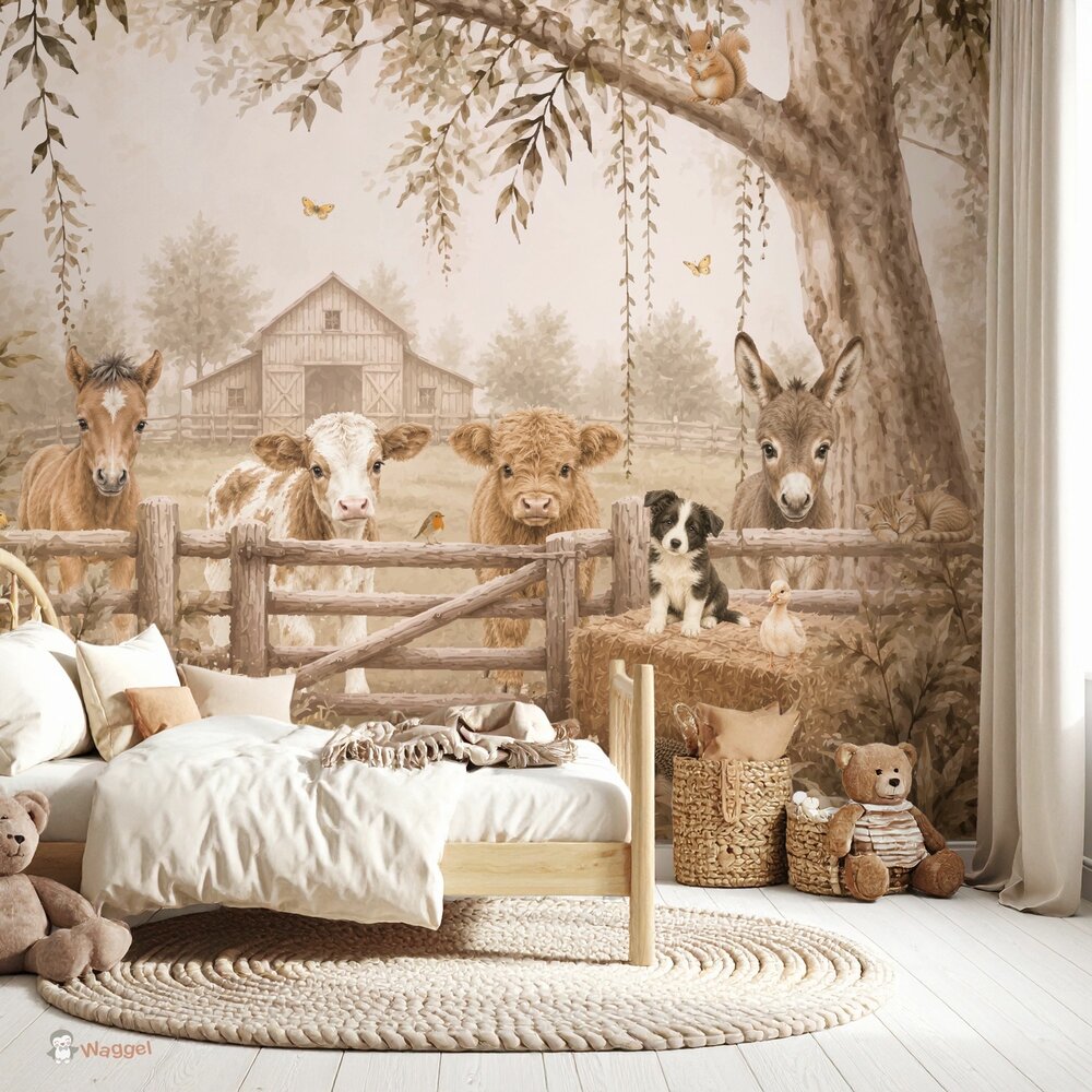 Behang sample Dreamy Farm Friends - Farm View -