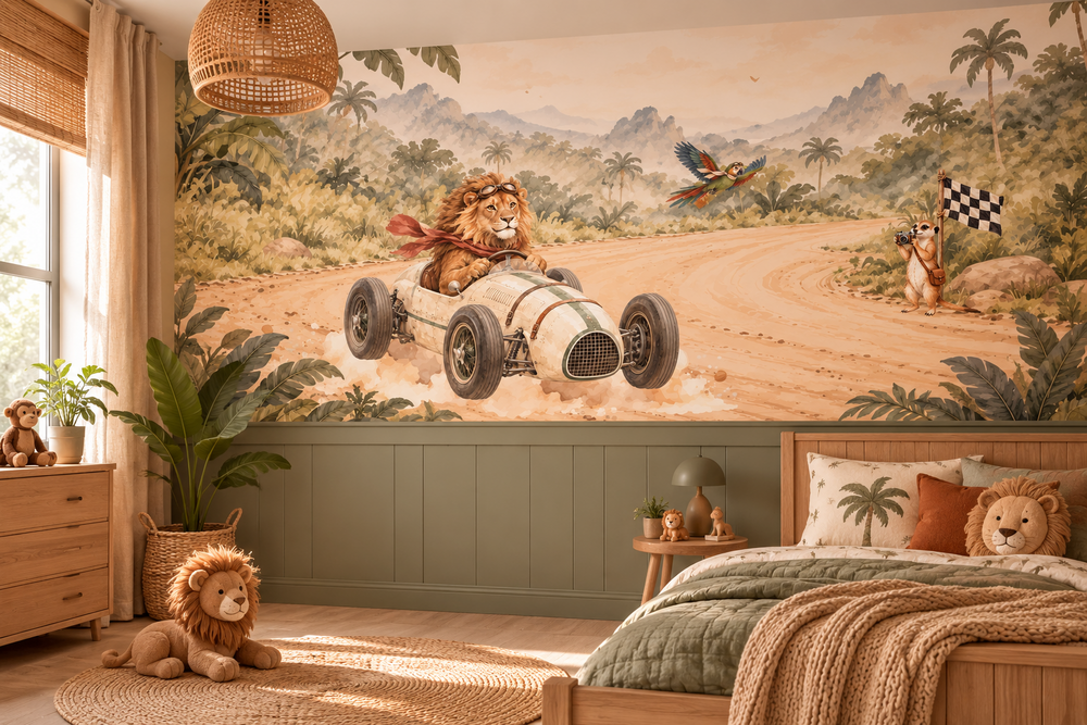 Behang Jungle Rally Solo | Brede &amp; halve muur