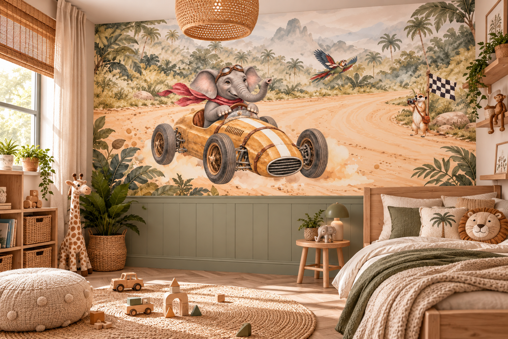 Behang Jungle Rally Solo | Brede &amp; halve muur