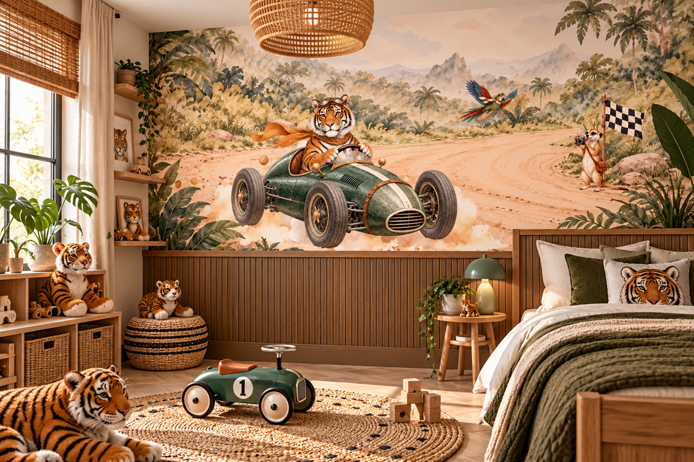 Behang Jungle Rally Solo | Brede &amp; halve muur