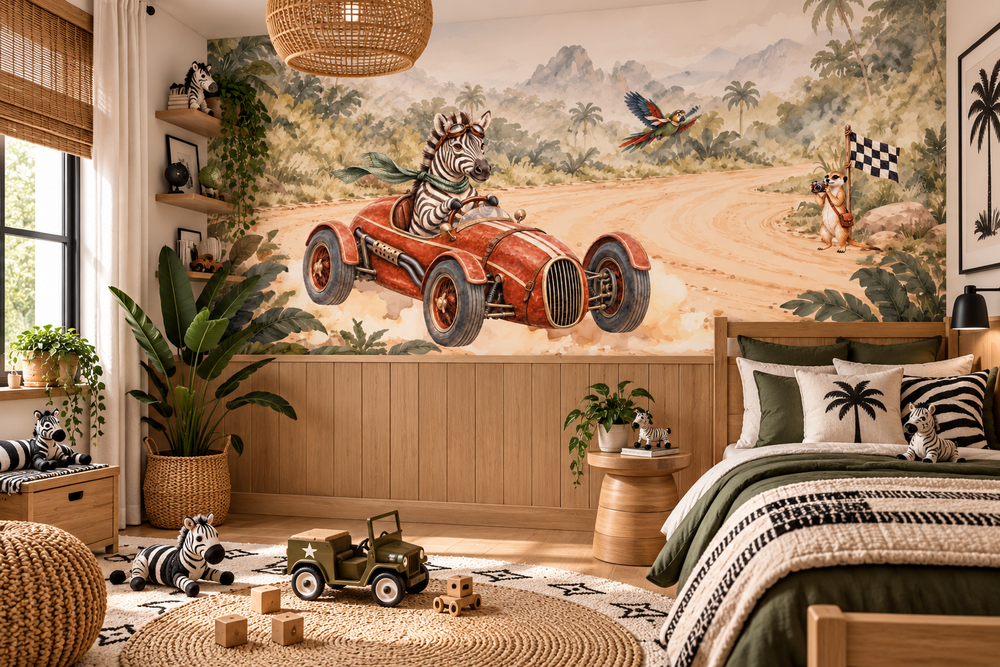 Behang Jungle Rally Solo | Brede &amp; halve muur