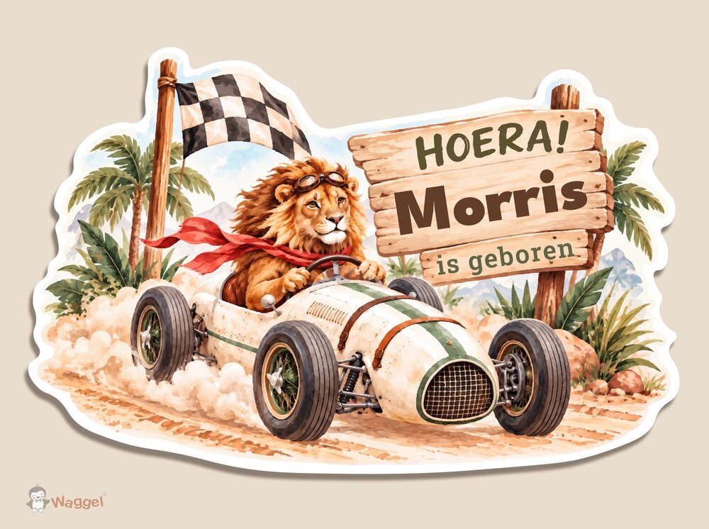 Geboortebord Racing World Jungle | leeuw |