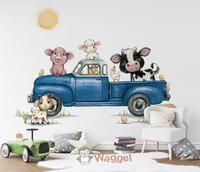 Behang boerderijdieren truck blauw