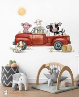 Behang boerderijdieren truck rood