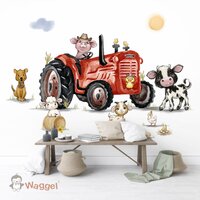 Behang boerderijdieren tractor rood
