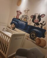 Behang boerderijdieren truck blauw