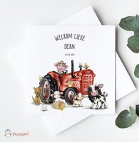tractor rood geboortekaartje