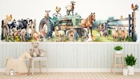 Behang Farmlife tractor mint (geschikt voor een brede en smalle muur bijv. boven lambrisering)