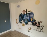 Behang boerderijdieren tractor blauw