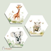 Hexagon set Jungle fun giraf, nijlpaard en olifant
