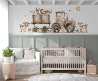 Behang Funny Farm tractor rood (geschikt voor een brede en smalle muur bijv. boven lambrisering)