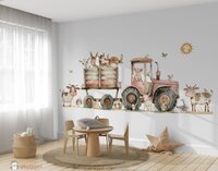 Behang Funny Farm tractor rood