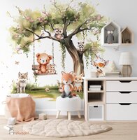 Behang Dreamy Woods swing babies pink