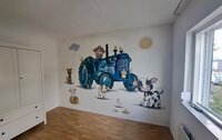 Behang boerderijdieren tractor blauw