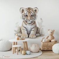 Behang Jungle naturel tijgertje zittend