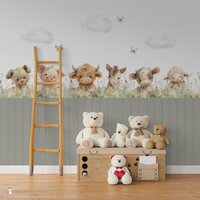 Behang sample Sweethearts boerderijdieren met bedrukte lambrisering