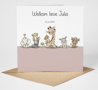 jungle cuties roze geboortekaartje