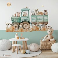 Behang Funny Farm tractor mint met mint onderzijde