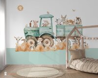 Behang Funny Farm tractor mint met mint onderzijde