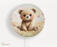 Wandlamp rond Happy Tails beertje in bloemenveld 