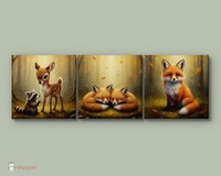 Canvas drieluik Whispering woods &quot;Gentle forest friends&quot;