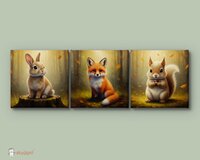 Canvas drieluik Whispering woods &quot;Forest companions&quot;