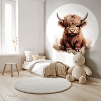 Behangcirkel boerderijdieren naturel Schotse Hooglander