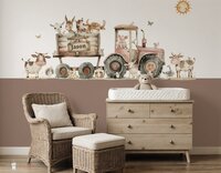 Naadloos fotobehang Funny Farm tractor rood met roestbruine onderzijde