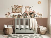 Sample naadloos fotobehang Funny Farm tractor rood met roestbruine onderzijde