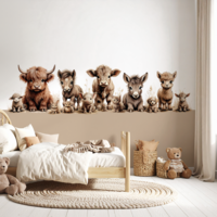 Sample velours naadloos behang boerderijdieren naturel -aardetint onderzijde-