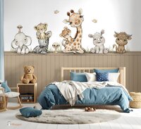 Sample naadloos fotobehang Jungle cuties met bedrukte lambrisering