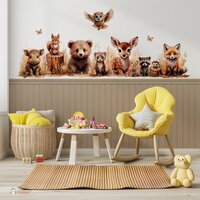 Behang sample bosdieren naturel met bedrukte lambrisering