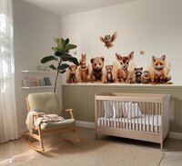 Behang sample bosdieren naturel met bedrukte lambrisering