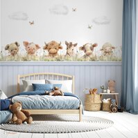 Behang Sweethearts boerderijdieren met bedrukte lambrisering