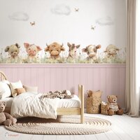 Behang Sweethearts boerderijdieren met bedrukte lambrisering