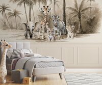 Sample naadloos fotobehang jungle naturel little ones adventure met bedrukte ecru lambrisering