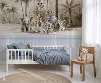 Sample Naadloos fotobehang jungle naturel little ones adventure met bedrukte pastel lambrisering