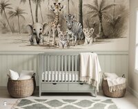 Sample Naadloos fotobehang jungle naturel little ones adventure met bedrukte pastel lambrisering
