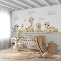 Naadloos fotobehang Little Dino World met bedrukte lambrisering