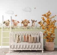 Sample velours naadloos behang Sweethearts boerderijdieren Weidegroene onderzijde