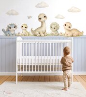 Behang sample Little Dino World met bedrukte lambrisering