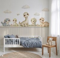 Behang sample Little Dino World met bedrukte lambrisering
