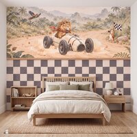 Behang Jungle Rally  | Geblokte lambrisering